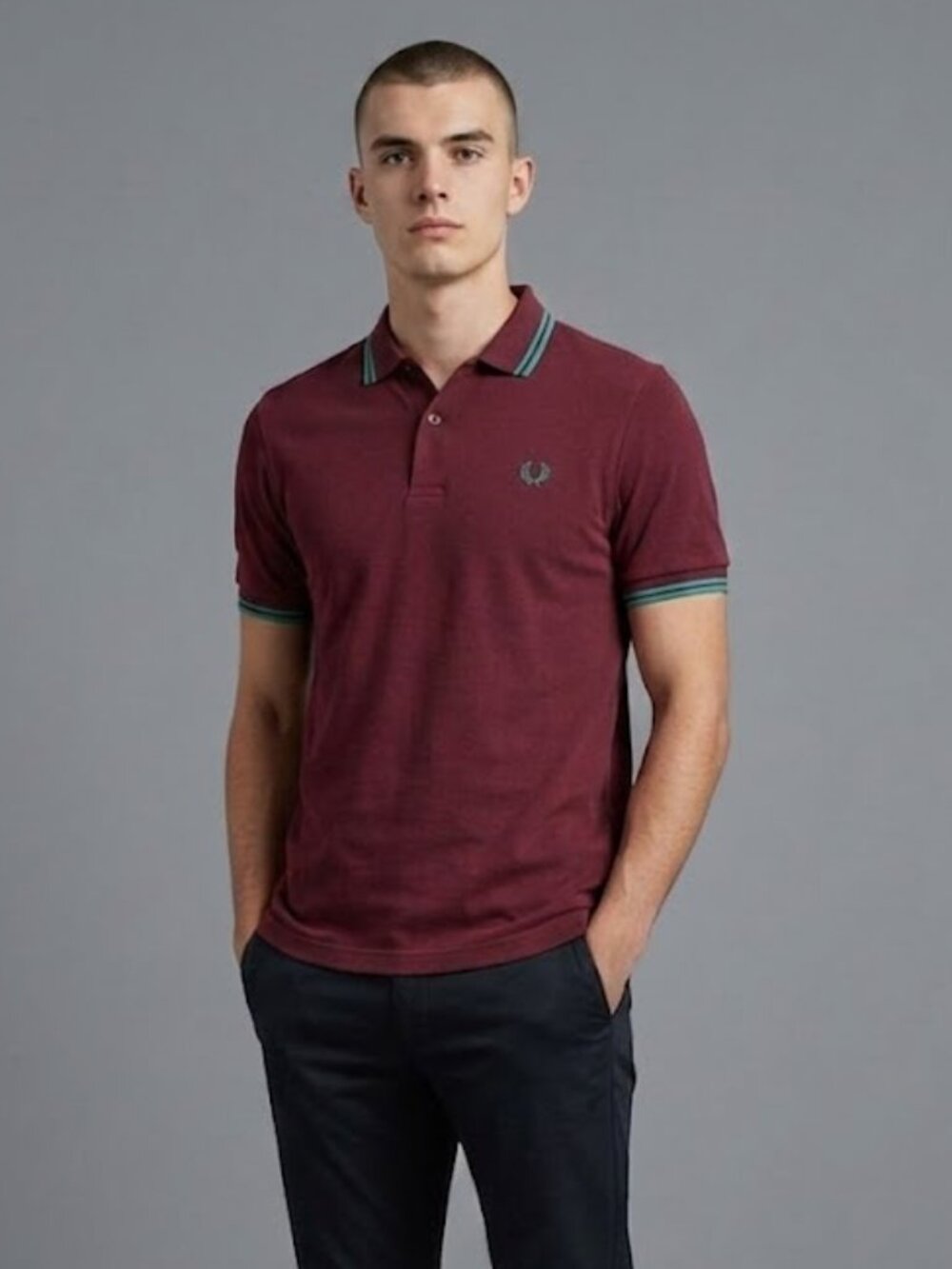 Fred Perry Vintage Twin Tipped Polo Shirt Burgundy Teal Fits Men's XS